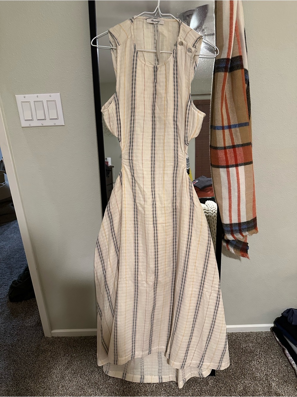 Madewell Cream Maxi Dress with Blue and Tan Stripes